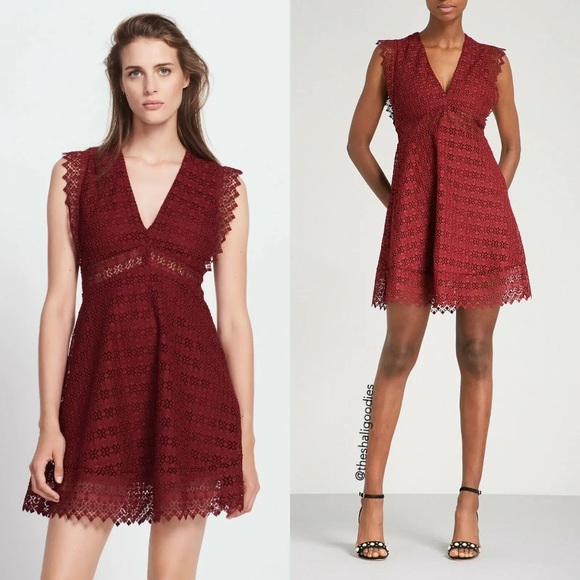 Sandro Lindsey Bordeaux red guipure crochet mini dress size 1 (US S) - Picture 2 of 5